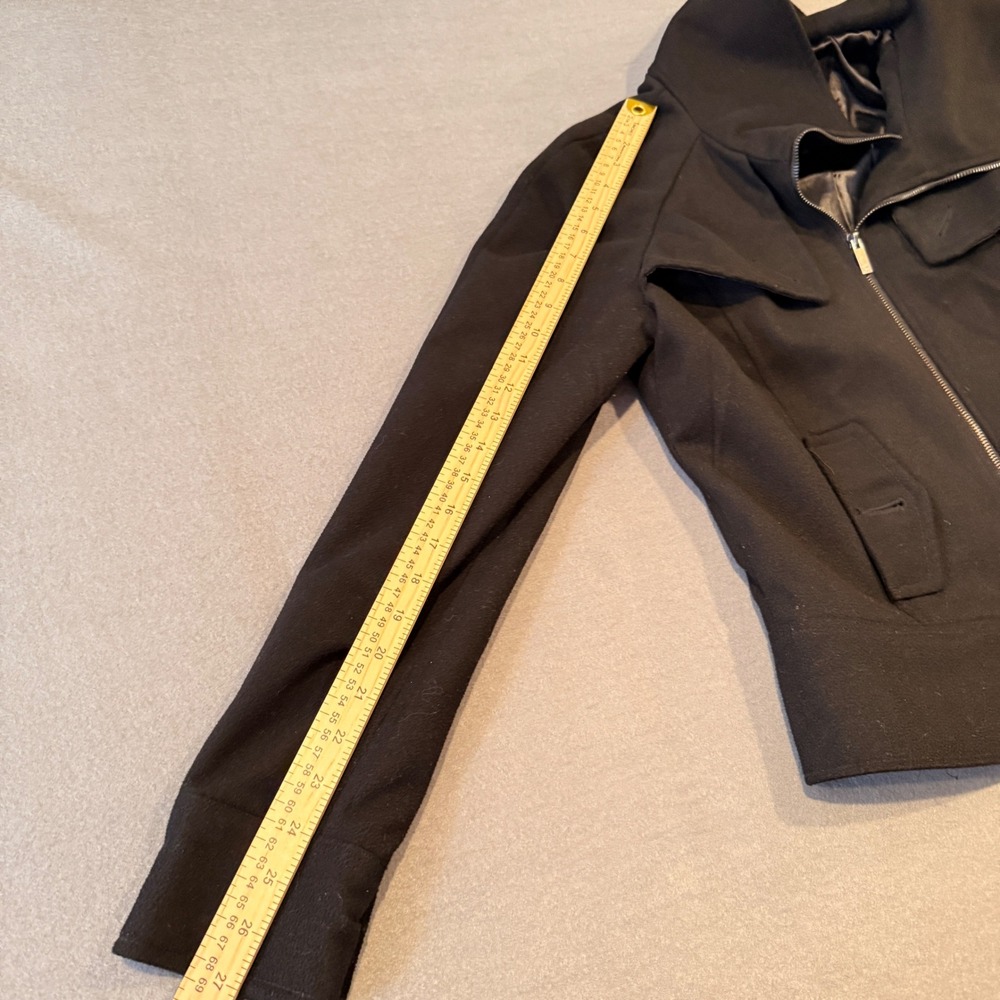 Black Wool Sugarfly Zip Front Jacket Fold Over Collar Utility Pockets - Picture 16 of 16